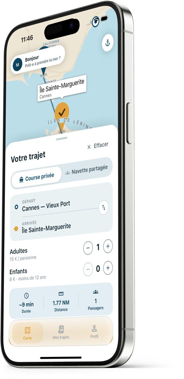 L'app MOSS — réservation d'une traversée Cannes → Île Sainte-Marguerite
